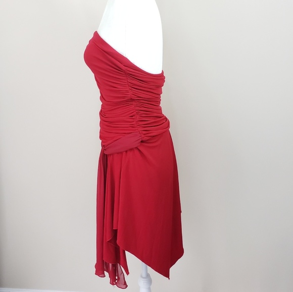 Wishes Red Strapless Asymmetrical Dress Sz. S - Picture 2 of 7